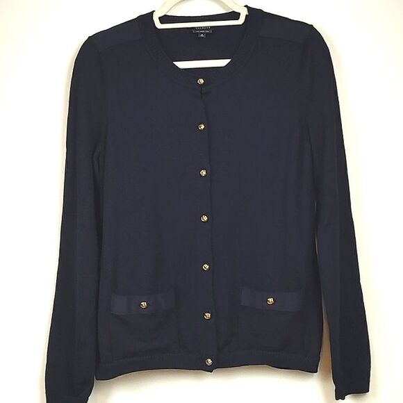 Talbot's Merino Wool Black Long Sleeve Cardigan with Gold Knot Buttons Size M - Picture 10 of 10